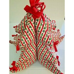 Vintage Holiday Christmas Tree Fabric Stufffed Holly Berry Red Bows Handcrafted